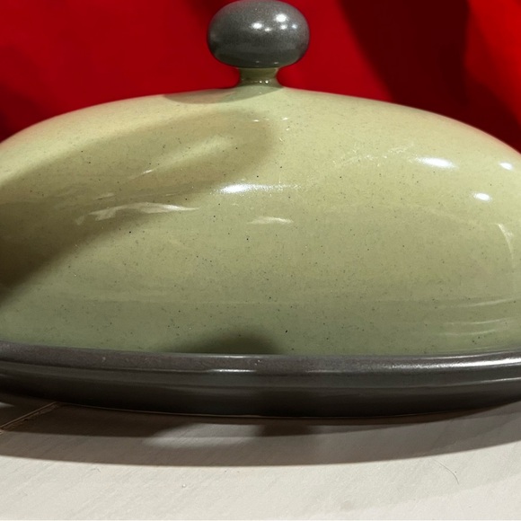PFALTZGRAFF Butter Dish Olive Green and Dk Grey 4” X 8” - Picture 2 of 3